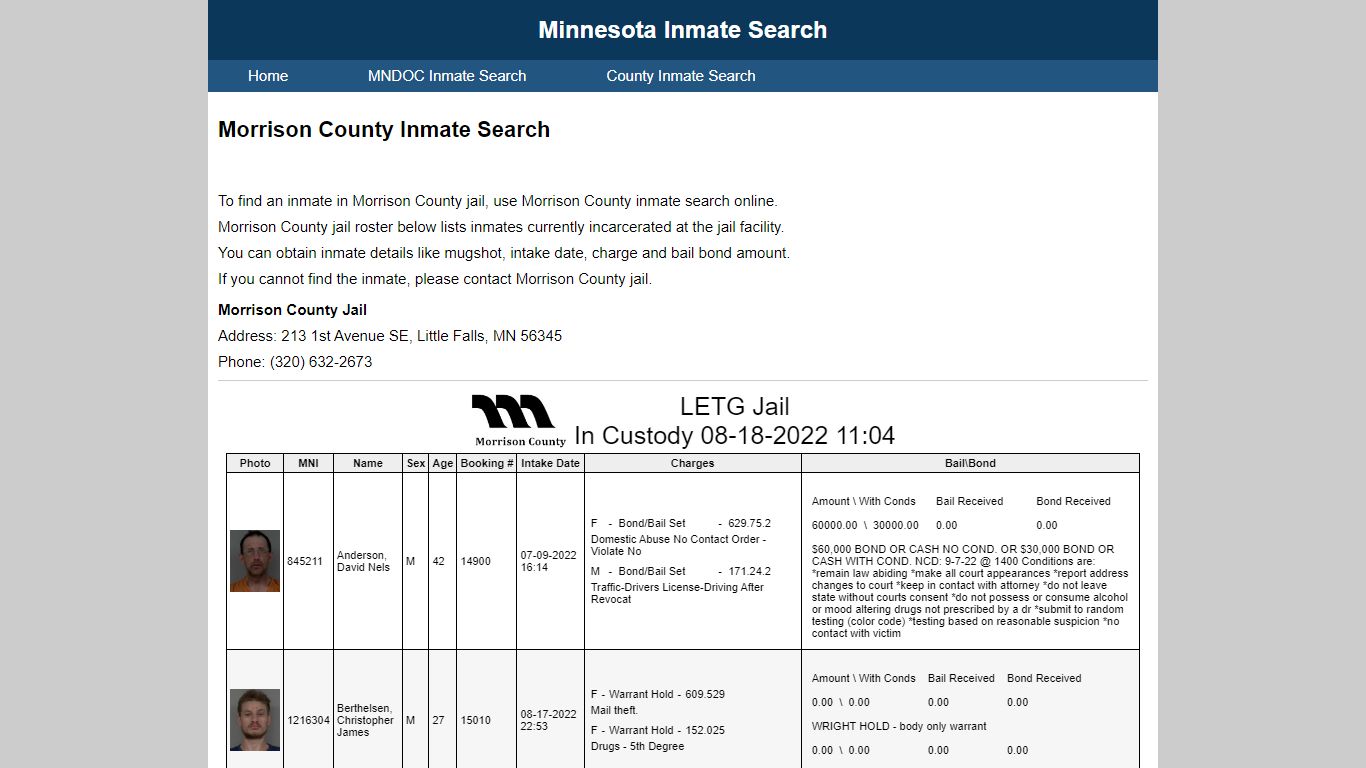 Morrison County Inmate Search
